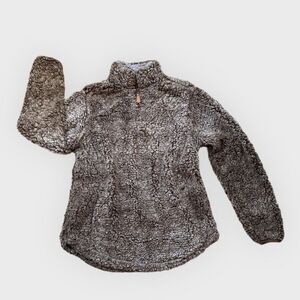 Simply Southern Sherpa Pullover Size Small Brown Soft Fluffy Fuzzy 1/4 Zip